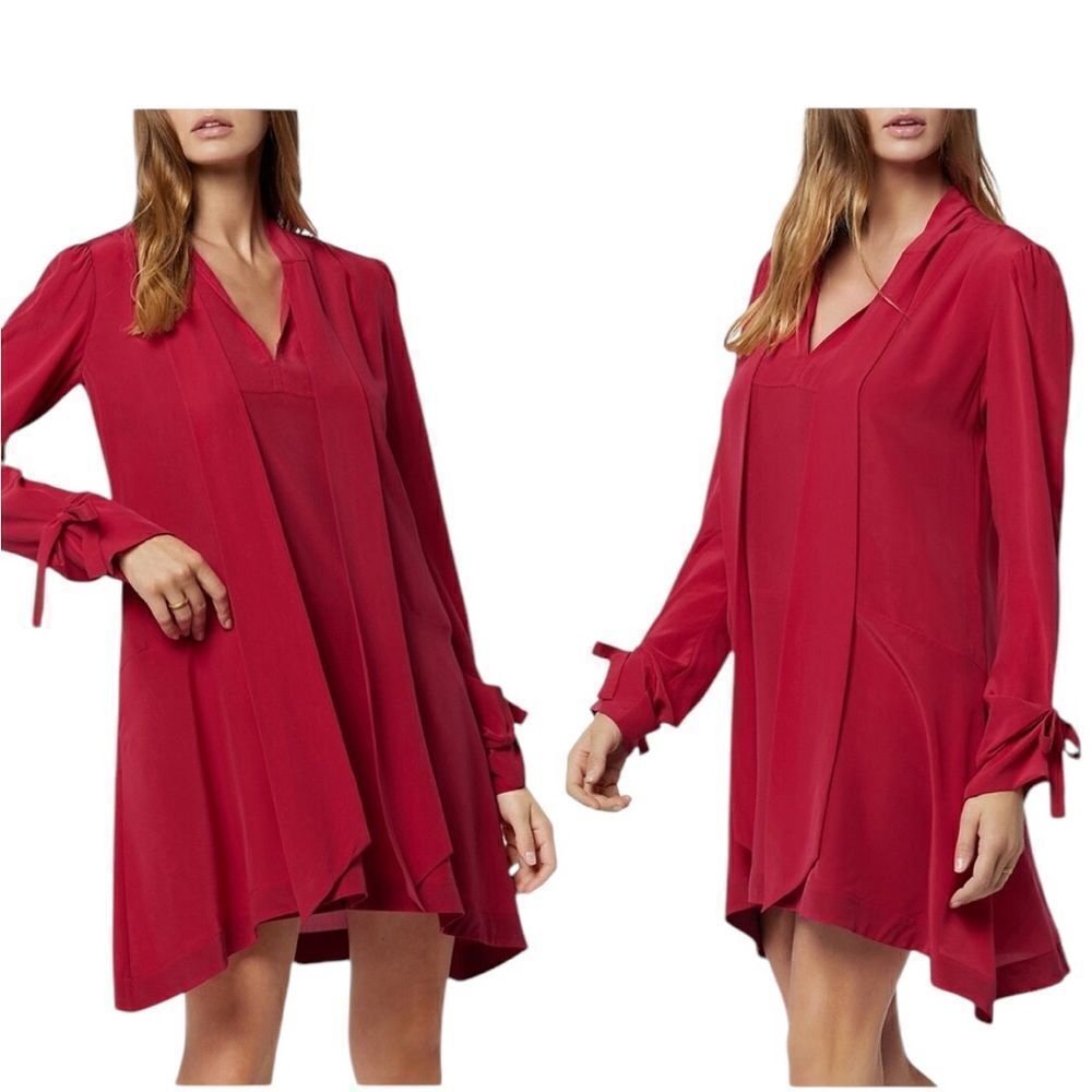 Joie Billie Silk Long Sleeve Bow Neck Dress in Persian Red | Size L